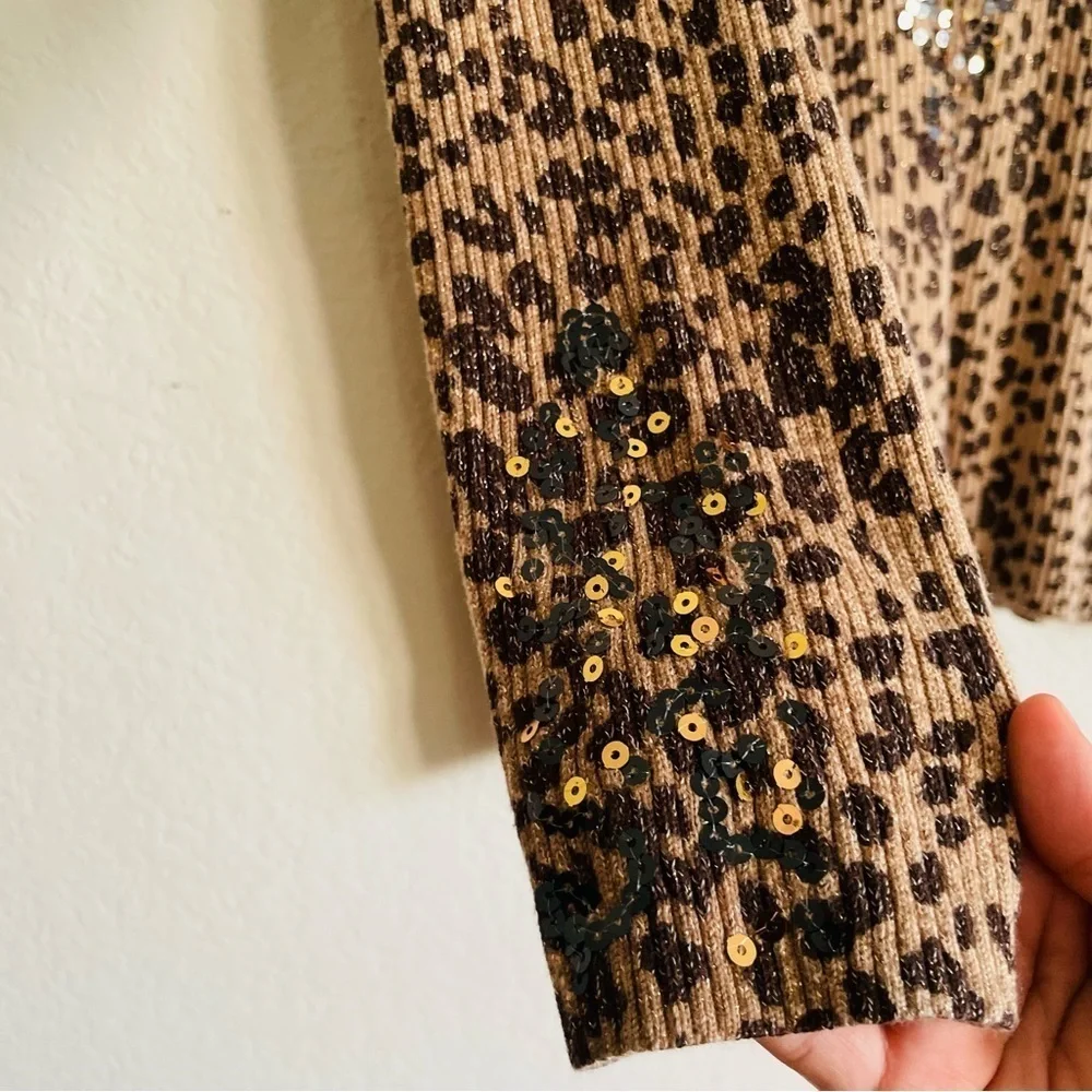 Chico’s cheetah sweater top size 3 Large ribbed sequin stretchy sophisticated - Picture 5 of 9